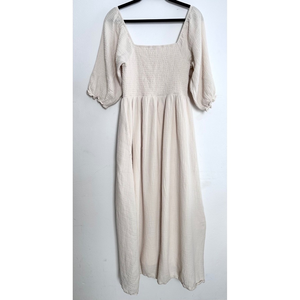 Neuflora Loveland Dress Small Gauze Smocked Puff Sleeve Cottage Prairie Boho - Picture 2 of 13